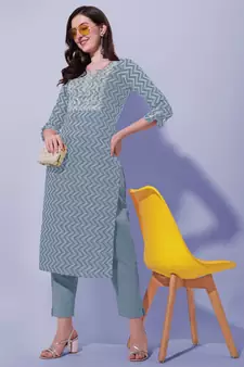 Grey Rayon Embroidery Printed Kurta