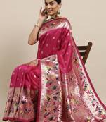 Wine woven Banarasi silk blend saree with blouse