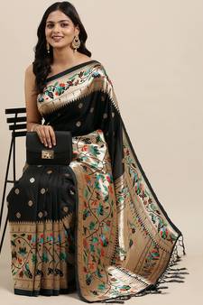 Black woven banarasi silk saree with blouse