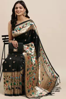 Black woven banarasi silk saree with blouse