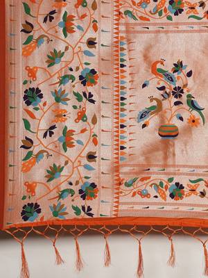 Orange woven banarasi silk saree with blouse 4