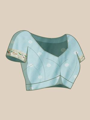 Light teal woven Banarasi silk blend saree with blouse 5