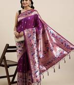 Purple woven Banarasi silk blend saree with blouse