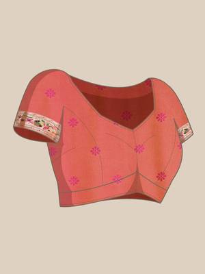 Peach woven Banarasi silk blend saree with blouse 5