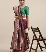 Dark purple woven Banarasi silk blend saree with blouse