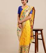 Yellow woven Banarasi silk blend saree with blouse
