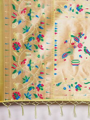 Yellow woven Banarasi silk blend saree with blouse 4