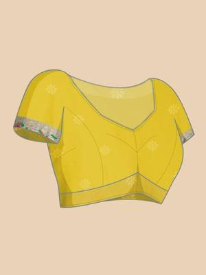 Yellow woven Banarasi silk blend saree with blouse 5