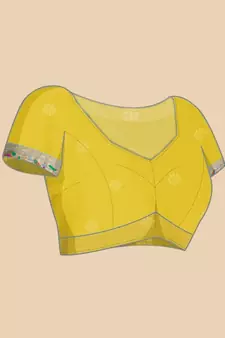 Yellow woven Banarasi silk blend saree with blouse