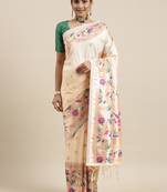 White woven Banarasi silk blend saree with blouse