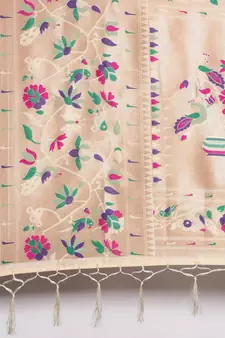 White woven Banarasi silk blend saree with blouse