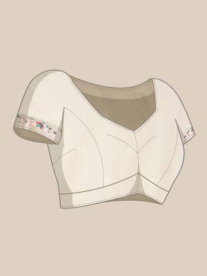 White woven Banarasi silk blend saree with blouse 5