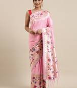 Light pink woven Banarasi silk blend saree with blouse