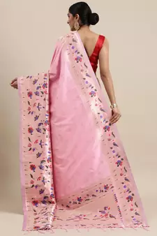 Light pink woven Banarasi silk blend saree with blouse