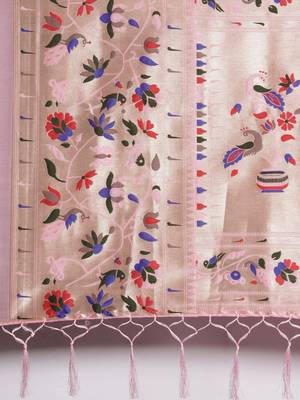 Light pink woven Banarasi silk blend saree with blouse 4