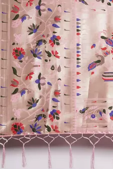 Light pink woven Banarasi silk blend saree with blouse