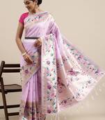 Light violet woven Banarasi silk blend saree with blouse