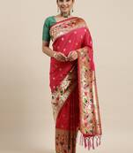 Pink woven banarasi silk saree with blouse