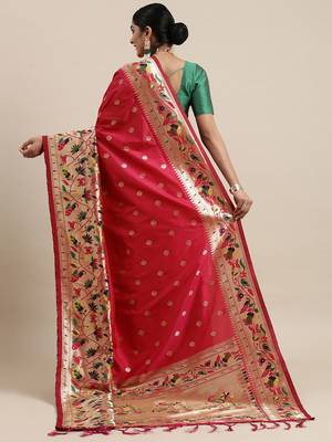 Pink woven banarasi silk saree with blouse 2
