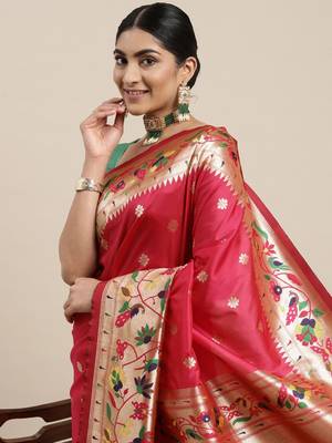 Pink woven banarasi silk saree with blouse 3