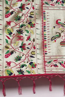 Pink woven banarasi silk saree with blouse