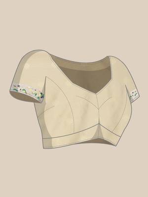 Cream woven Banarasi silk blend saree with blouse 5