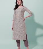 Beige Wine Muslin Zari Mirror Printed Kurta