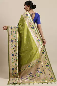 Mehendi woven Banarasi silk blend saree with blouse