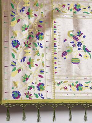 Mehendi woven Banarasi silk blend saree with blouse 4