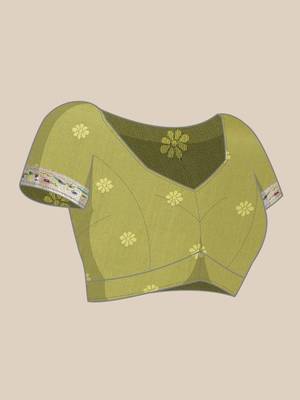Mehendi woven Banarasi silk blend saree with blouse 5