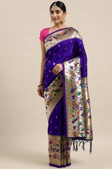 Light purple woven Banarasi silk blend saree with blouse