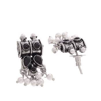 Oxidised Silver Plated Geometric design Black Stones Necklace Set 5