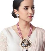 Blush pink brass Necklace Set with Earrings