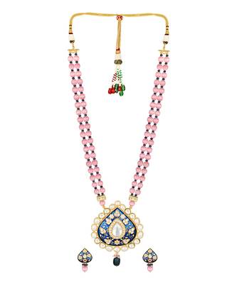 Blush pink brass Necklace Set with Earrings 2
