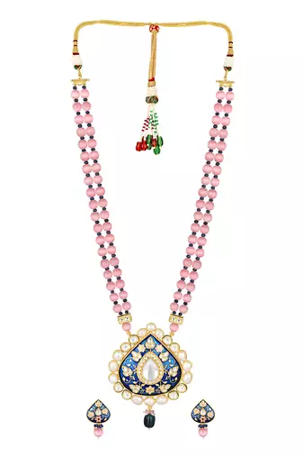 Blush pink brass Necklace Set with Earrings