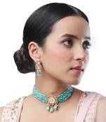 Multicolor  Brass kundan polki Necklace Set with Earrings