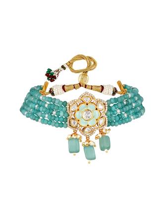 Multicolor  Brass kundan polki Necklace Set with Earrings 3