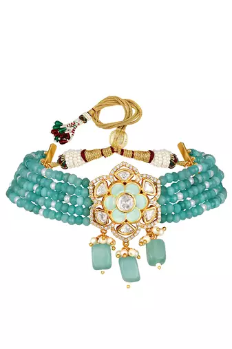 Multicolor  Brass kundan polki Necklace Set with Earrings