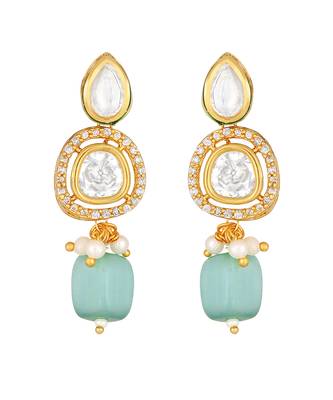 Multicolor  Brass kundan polki Necklace Set with Earrings 4
