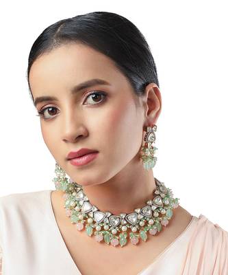 Multicolor kundan polki  brass Necklace Set with Earrings 1