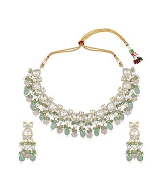 Multicolor kundan polki  brass Necklace Set with Earrings 2