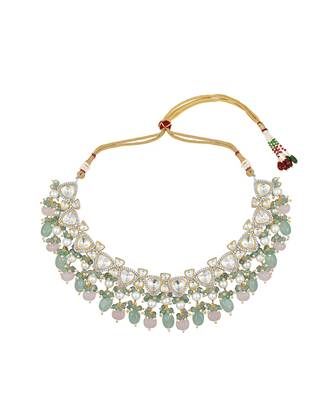 Multicolor kundan polki  brass Necklace Set with Earrings 3