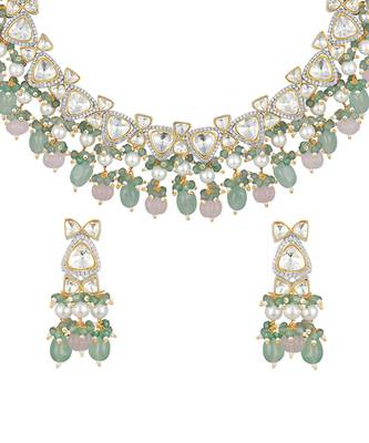 Multicolor kundan polki  brass Necklace Set with Earrings 5