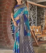 Blue woven banarasi saree with blouse