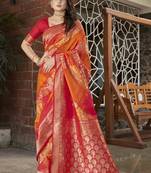 Orange woven banarasi saree with blouse