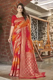 Orange woven banarasi saree with blouse