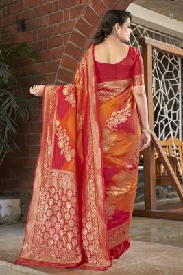 Orange woven banarasi saree with blouse 3