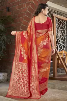 Orange woven banarasi saree with blouse