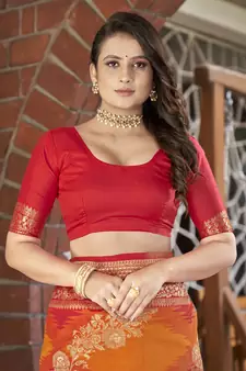 Orange woven banarasi saree with blouse
