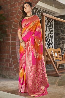 Pink woven banarasi saree with blouse 1